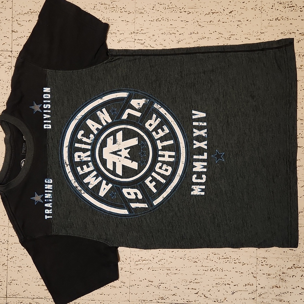 American Fighter Green, Black & White Full Graphic Spellout Crewneck T-Shirt